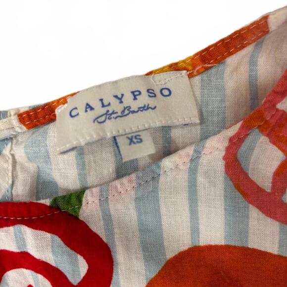 Calypso St. Barth | Hand-Printed Linen Top – Resortwear, XS‎ - Picture 2 of 3